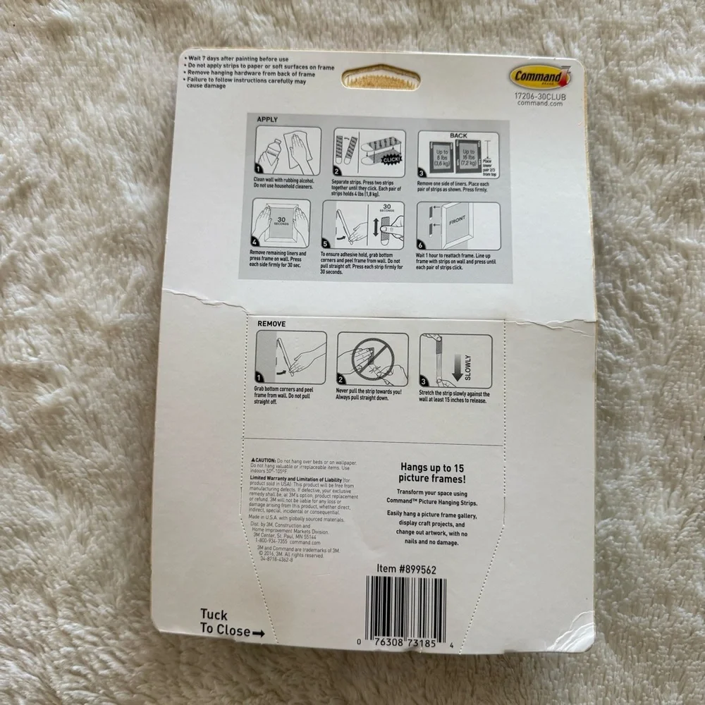 Command Damage-Free Hanging 17206 Large Picture Hanging Strips 30 Pairs White